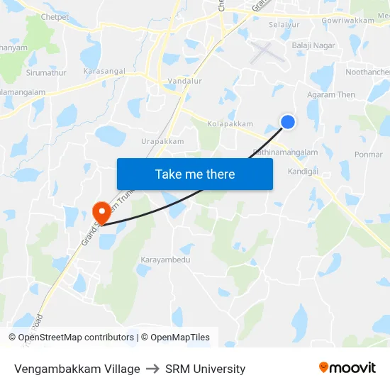 Vengambakkam Village to SRM University map