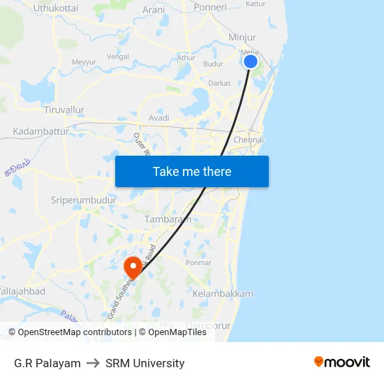 G.R Palayam to SRM University map