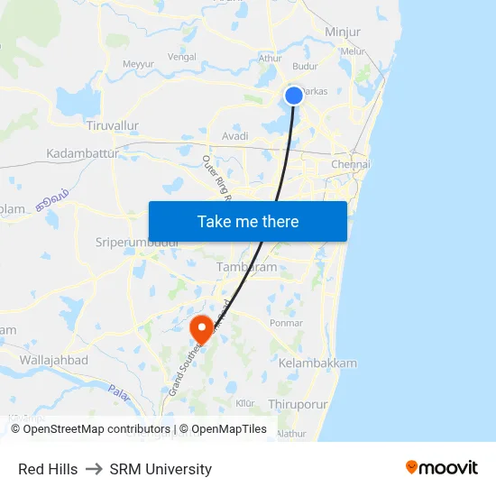 Red Hills to SRM University map