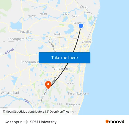 Kosappur to SRM University map