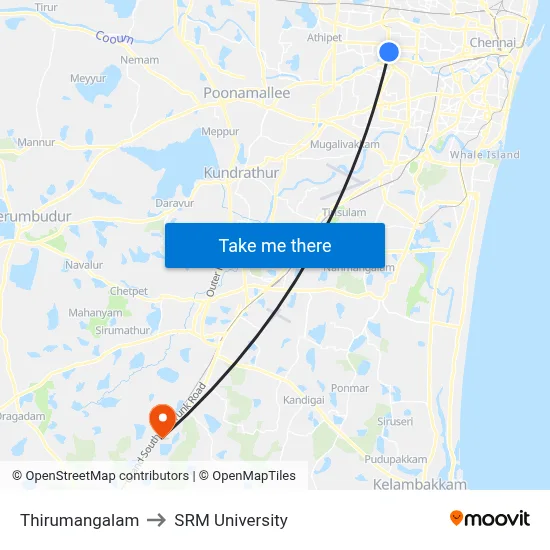 Thirumangalam to SRM University map