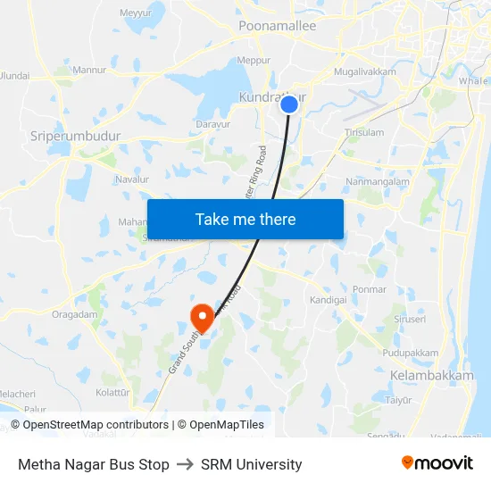 Metha Nagar Bus Stop to SRM University map