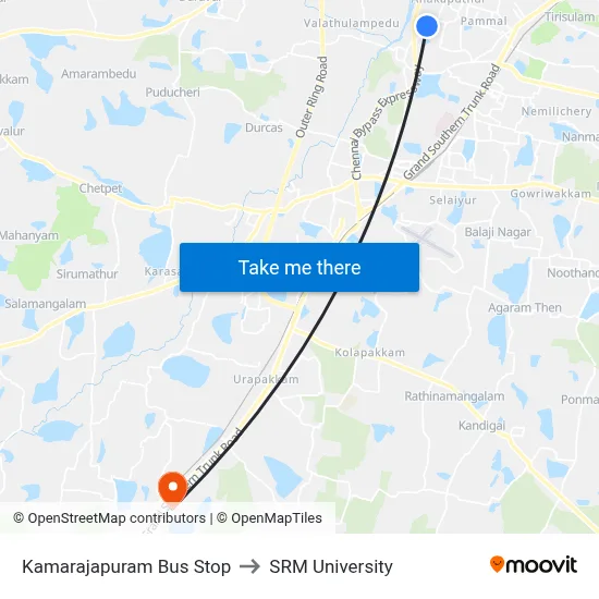 Kamarajapuram Bus Stop to SRM University map