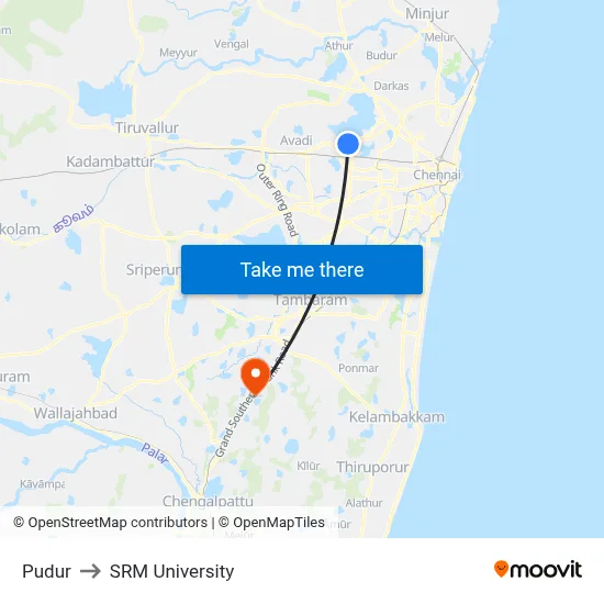 Pudur to SRM University map