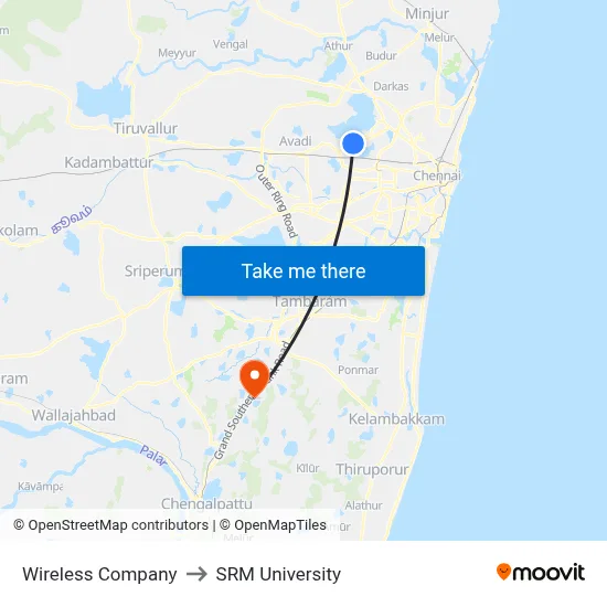 Wireless Company to SRM University map