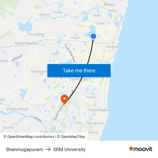 Shanmugapuram to SRM University map