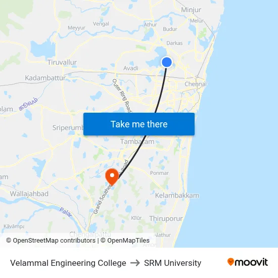 Velammal Engineering College to SRM University map