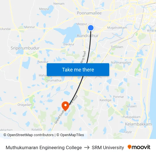 Muthukumaran Engineering College to SRM University map