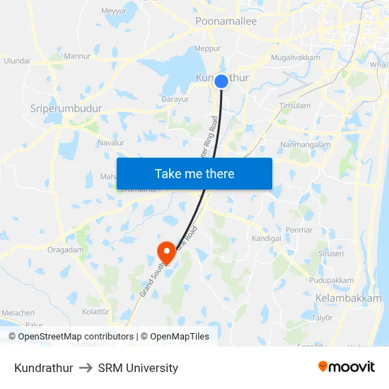 Kundrathur to SRM University map