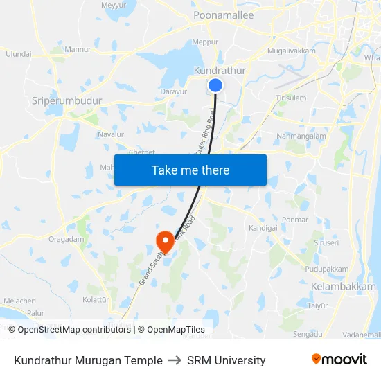 Kundrathur Murugan Temple to SRM University map