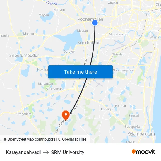 Karayancahvadi to SRM University map