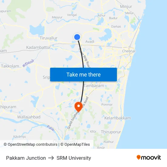 Pakkam Junction to SRM University map