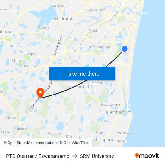 PTC Quarter / Eswarantemp to SRM University map