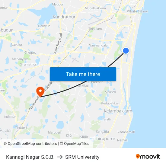 Kannagi Nagar S.C.B. to SRM University map
