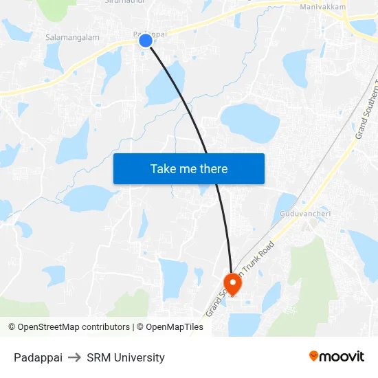 Padappai to SRM University map