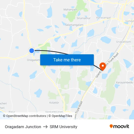 Oragadam Junction to SRM University map