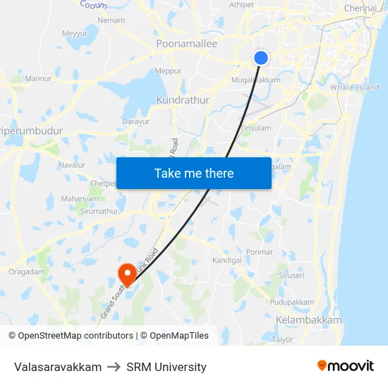 Valasaravakkam to SRM University map