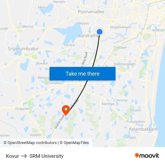 Kovur to SRM University map