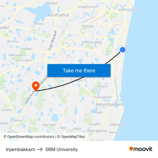 Injambakkam to SRM University map