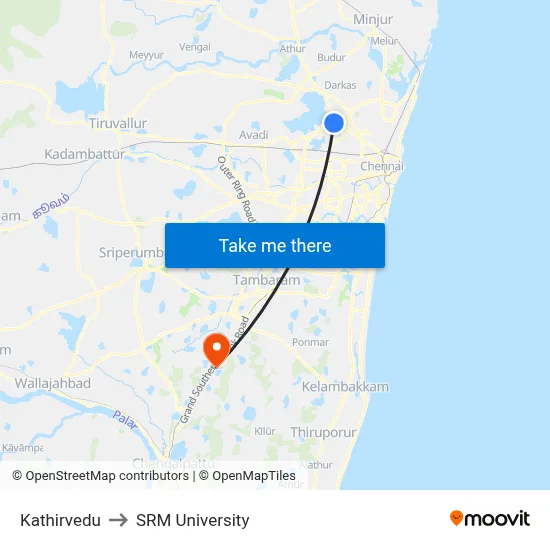 Kathirvedu to SRM University map