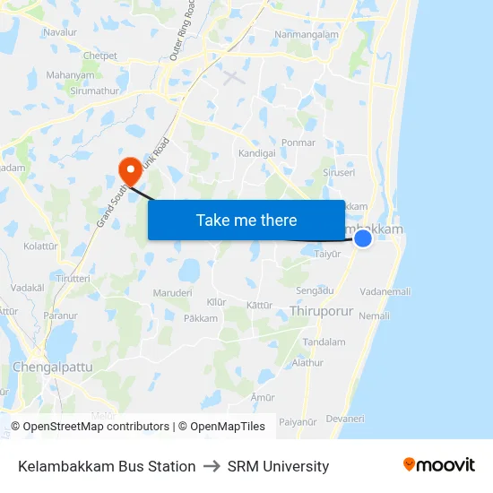 Kelambakkam Bus Station to SRM University map