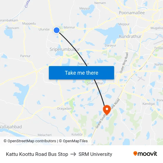 Kattu Koottu Road Bus Stop to SRM University map
