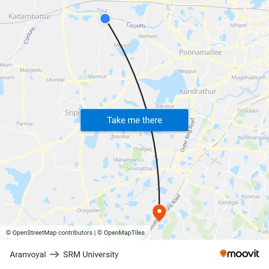 Aranvoyal to SRM University map