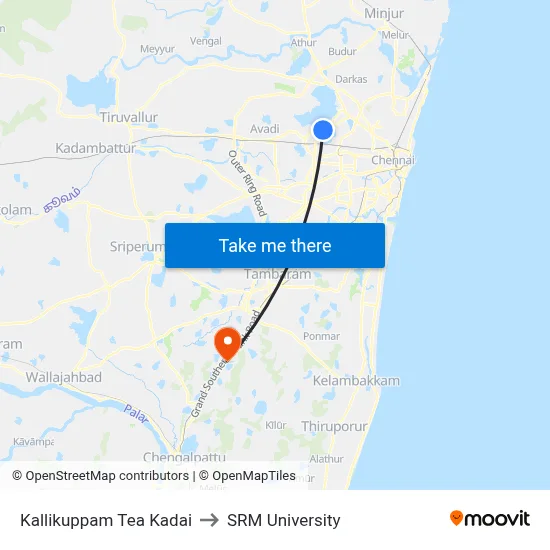 Kallikuppam Tea Kadai to SRM University map