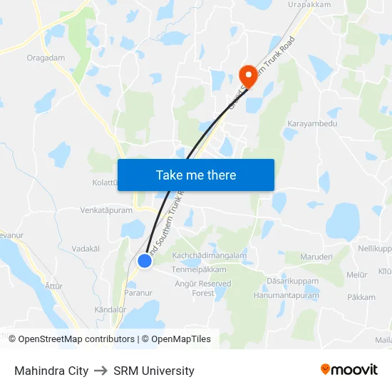 Mahindra City to SRM University map