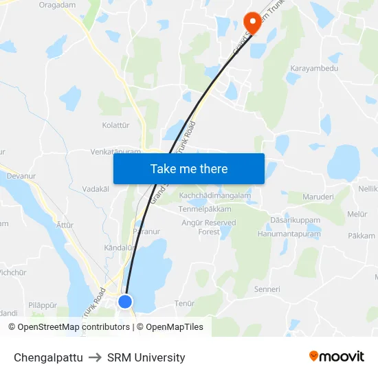 Chengalpattu to SRM University map