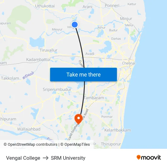 Vengal College to SRM University map