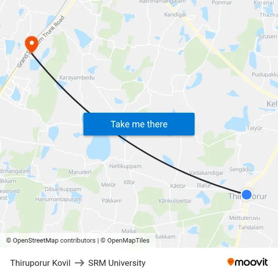 Thiruporur Kovil to SRM University map
