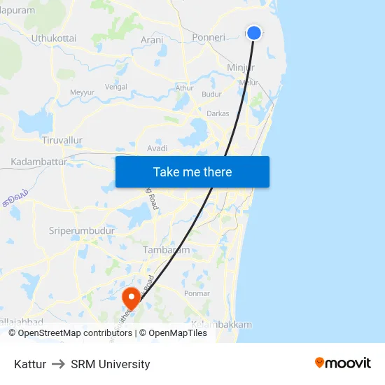 Kattur to SRM University map