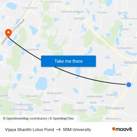 Vijaya Shanthi Lotus Pond to SRM University map