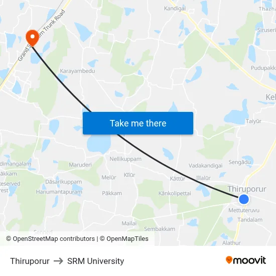 Thiruporur to SRM University map