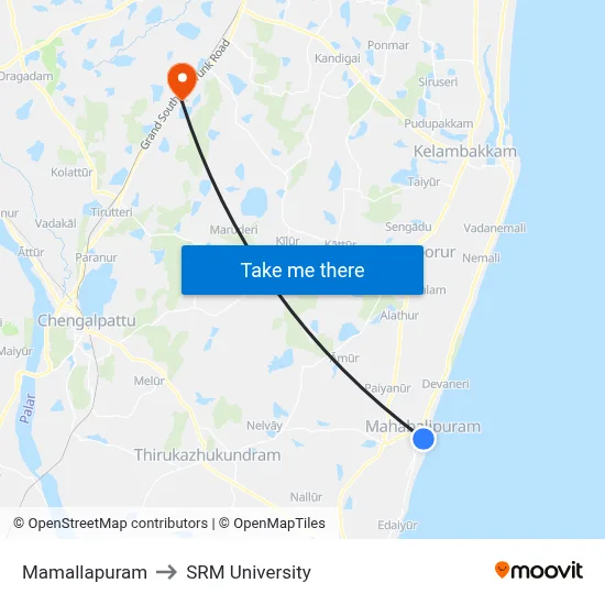 Mamallapuram to SRM University map
