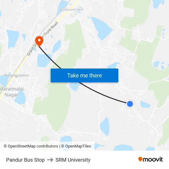 Pandur Bus Stop to SRM University map