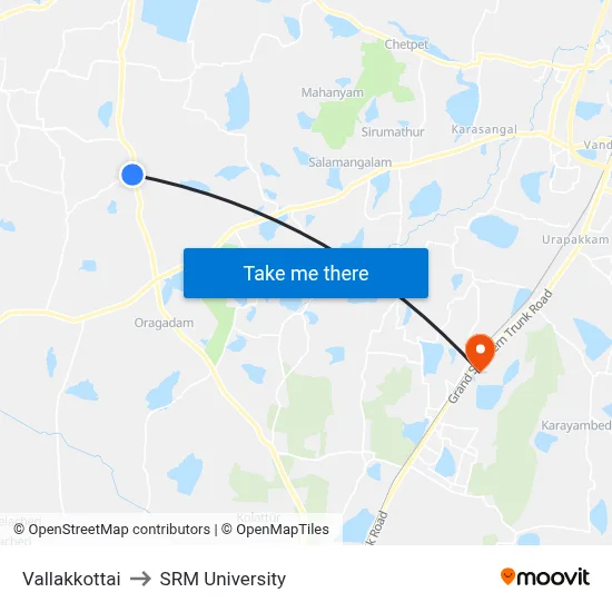 Vallakkottai to SRM University map
