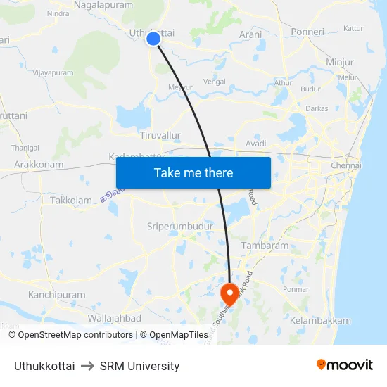 Uthukkottai to SRM University map