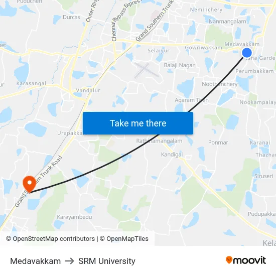 Medavakkam to SRM University map