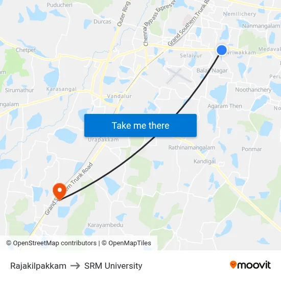 Rajakilpakkam to SRM University map