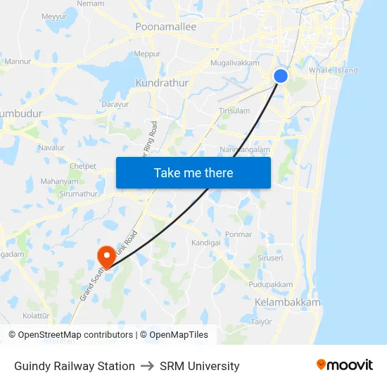 Guindy Railway Station to SRM University map
