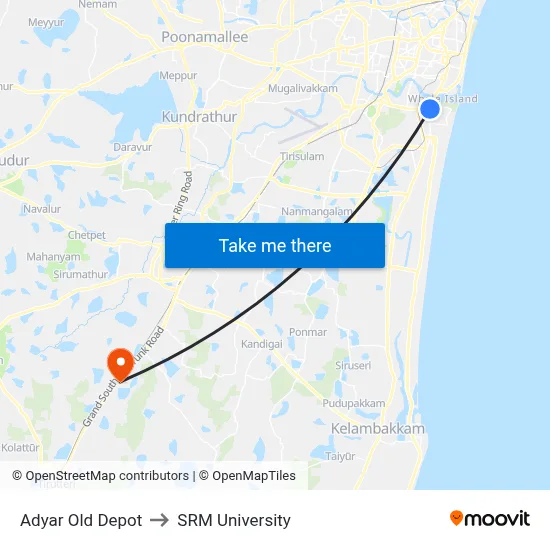 Adyar Old Depot to SRM University map