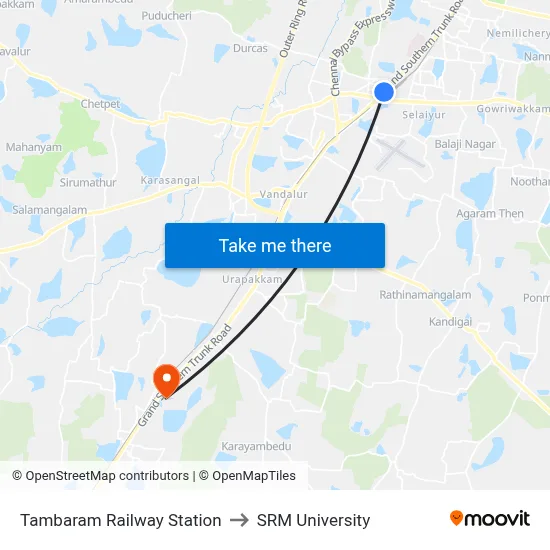 Tambaram Railway Station to SRM University map