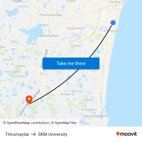 Thirumayilai to SRM University map