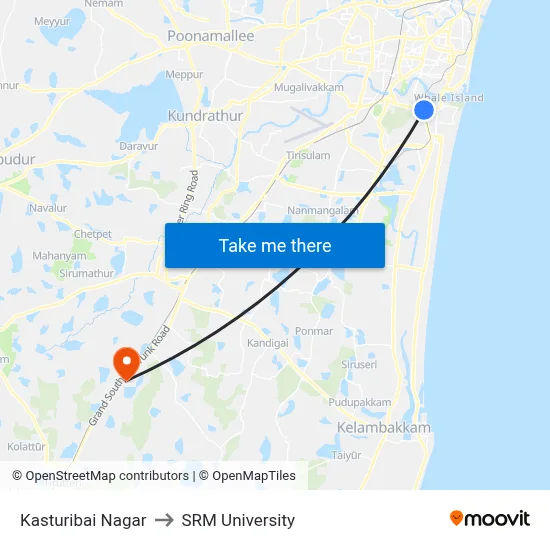 Kasturibai Nagar to SRM University map