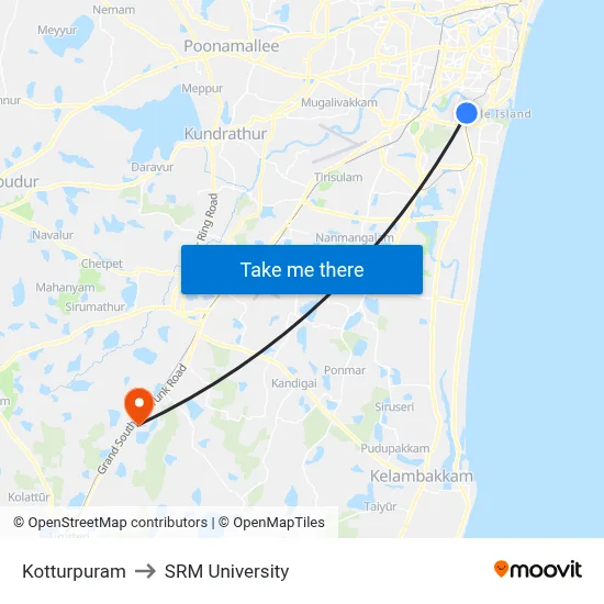 Kotturpuram to SRM University map
