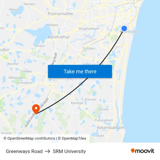 Greenways Road to SRM University map