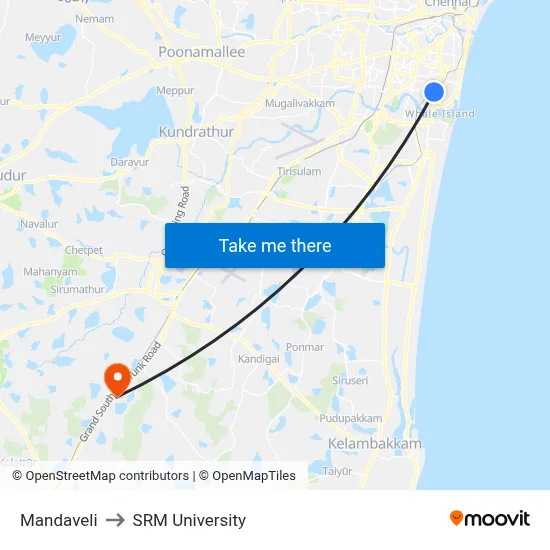 Mandaveli to SRM University map
