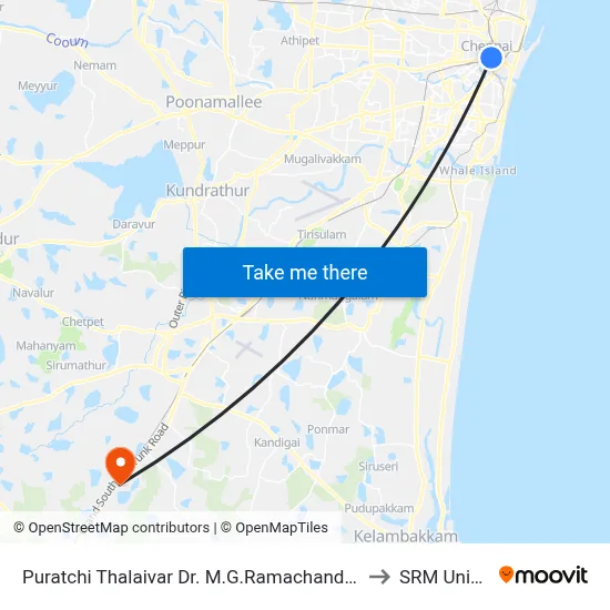 Puratchi Thalaivar Dr. M.G.Ramachandran Central Metro to SRM University map